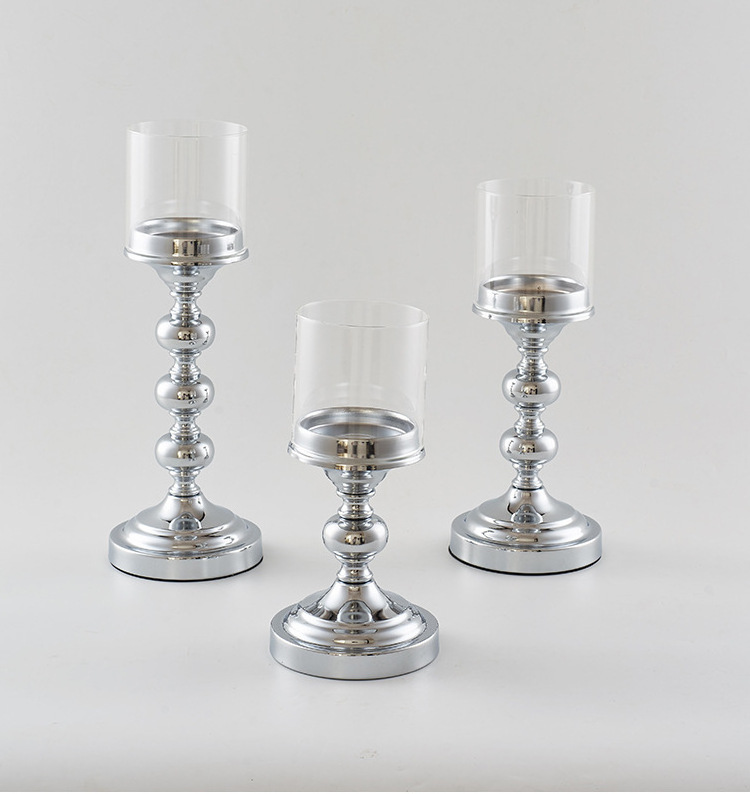 Pedestal Wedding Pillar Metal Candle Holder Set with Glass Cup for Wedding Christmas Halloween Home