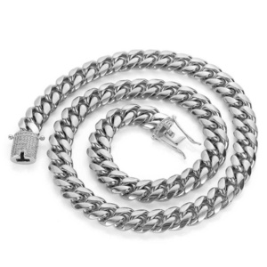 Stainless steel round grinding encryption bracelet/necklace zircon double-sided diamond buckle Cuban chain