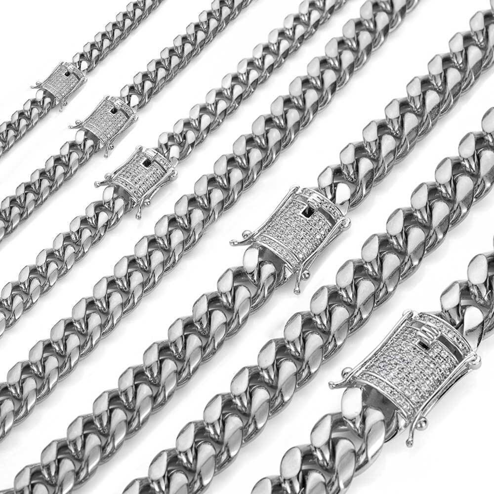 Stainless steel round grinding encryption bracelet/necklace zircon double-sided diamond buckle Cuban chain