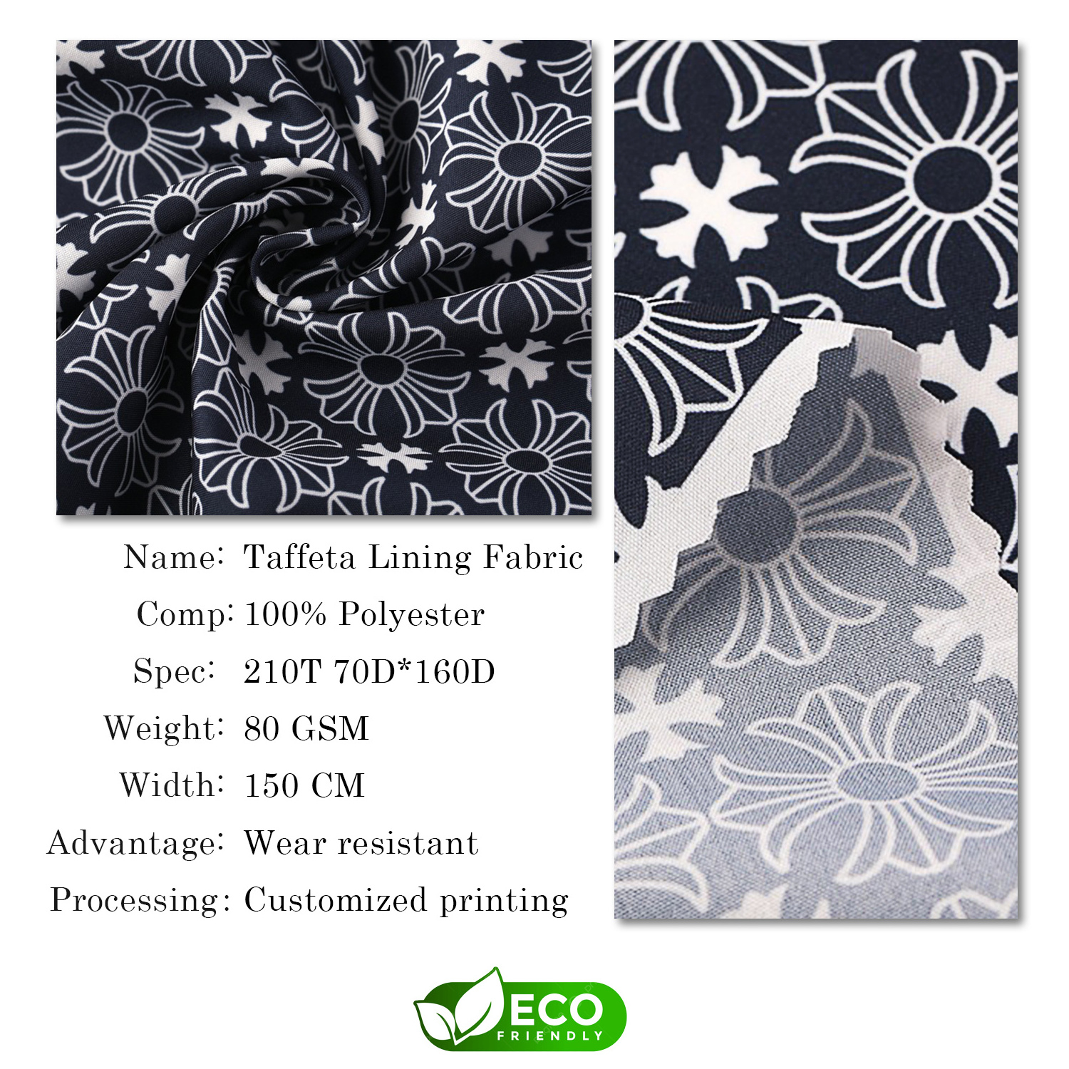 Custom pattern recycled eco-friendly microfiber fabric twill woven 100% polyester printed fabric for Clothing lining Luggage