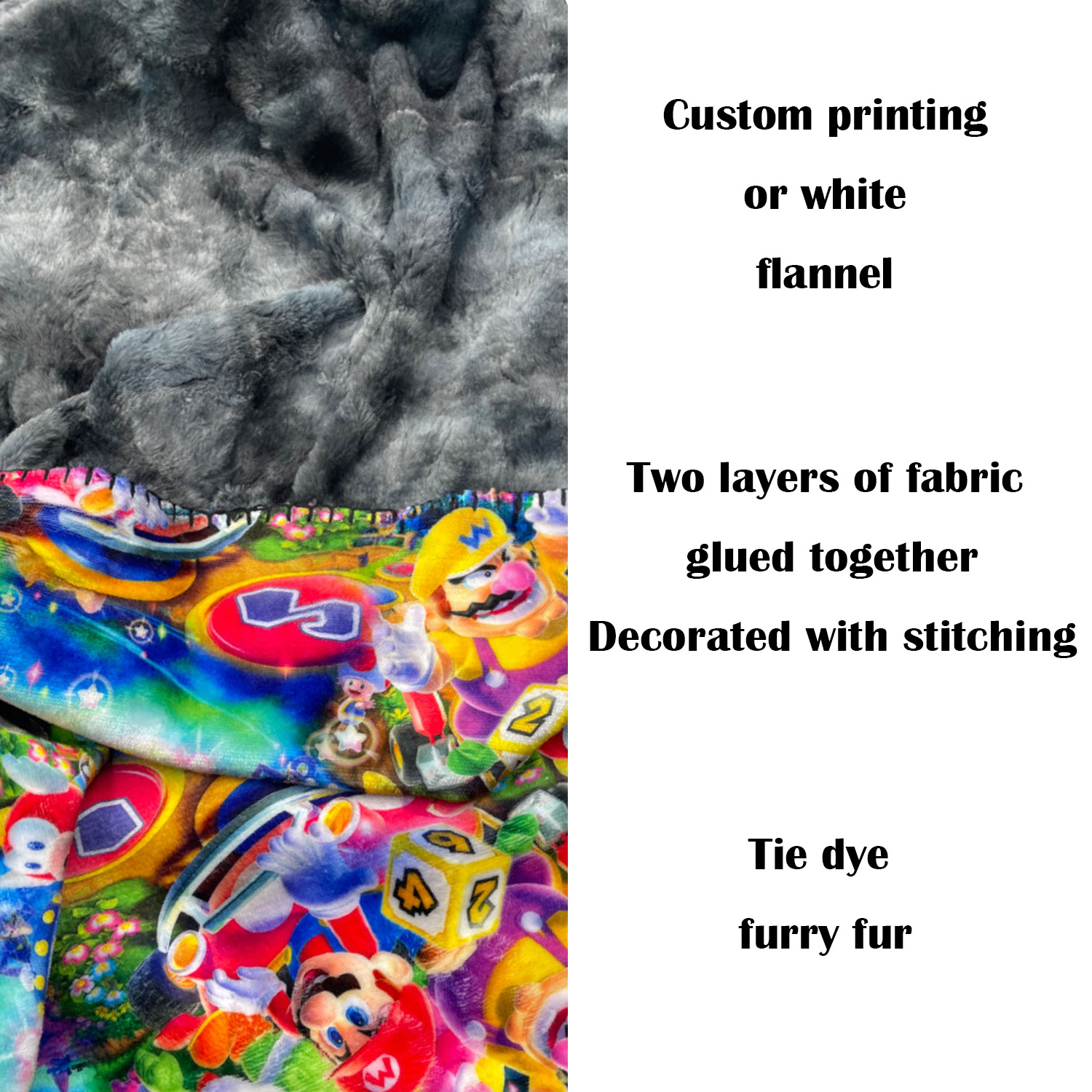 Double fleece fur Custom Weighted Print Super Soft fluffy Minky Fabric New Style Minky tie dye throws Bed Blanket for baby