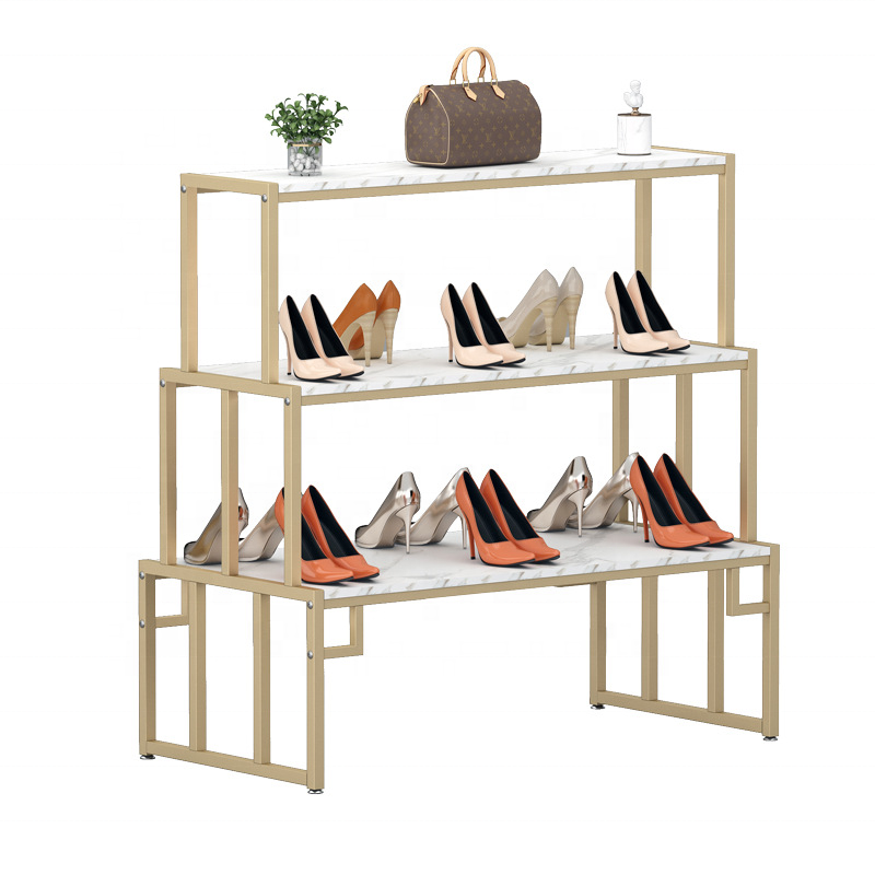 Customized Showroom Design Modern Gold  Bag And Handbag Stand Display Racks Shoes Display Shelf