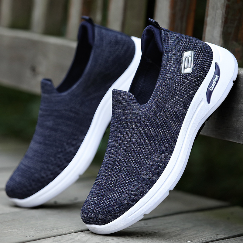 Fly Knitting Shoes Upper Mens Running Tennis Shoes Knitted Breathable Walking Athletic Shoes