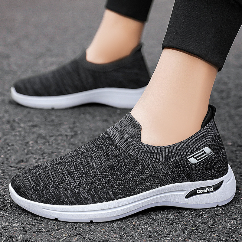 Fly Knitting Shoes Upper Mens Running Tennis Shoes Knitted Breathable Walking Athletic Shoes