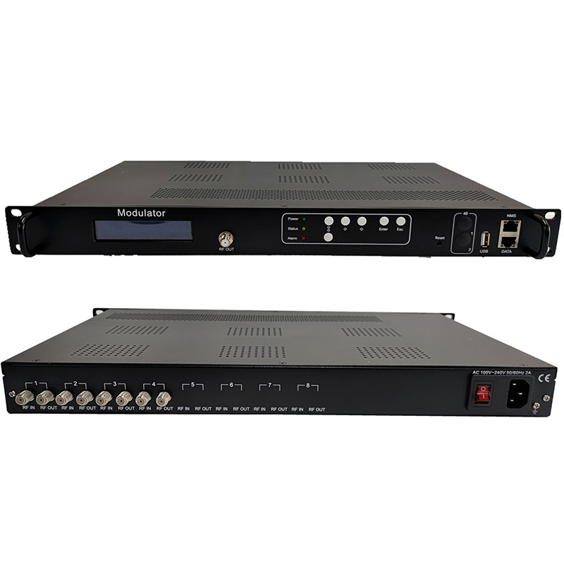 OTV-TM8 ASI Digital TV front-end equipment multi channel 4 or 8 DVB-S2 Tuner to RF DVBT DVBC QAM Transmodulator