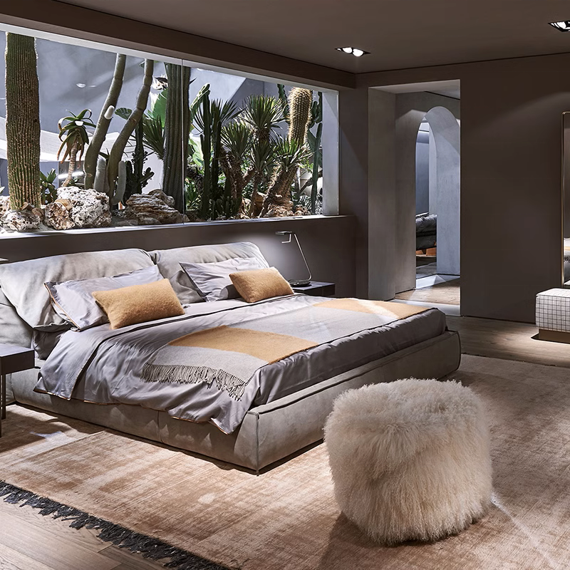 High-end custom Italian leather bed double frosted full leather villa master bedroom modern luxury furniture