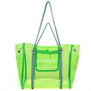 Large capacity women Gift Custom  Logo candy Color Transparent Waterproof  Pvc Shopping Clear vinyl   bag Tote Bag for travel