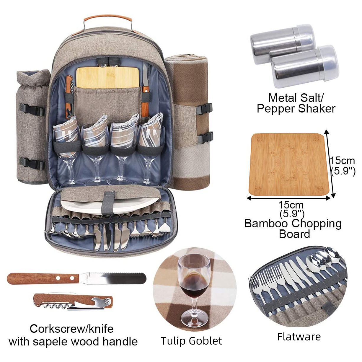 Portable 4 Persons Picnic Backpack Outdoor Camping Picnic Bags Hiking Rucksack Lunch Bag with tableware