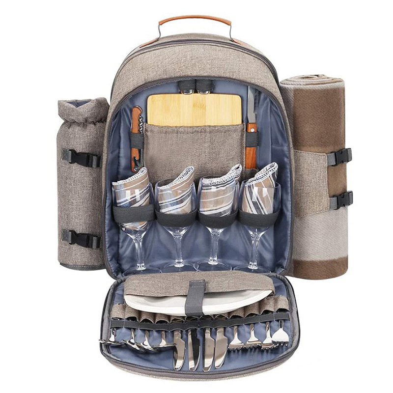 Portable 4 Persons Picnic Backpack Outdoor Camping Picnic Bags Hiking Rucksack Lunch Bag with tableware