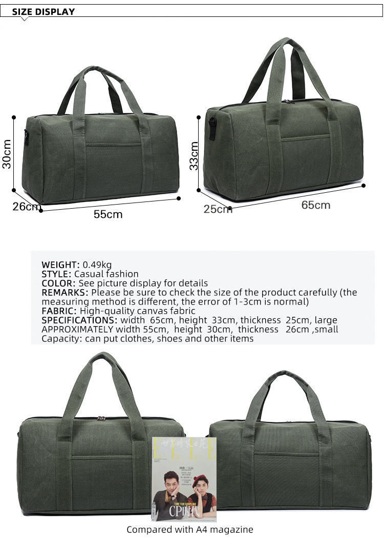 Fashion  large Capacity sports Canvas Travel duffel bag Move Outdoor Luggage Bags Overnight Duffle Bag