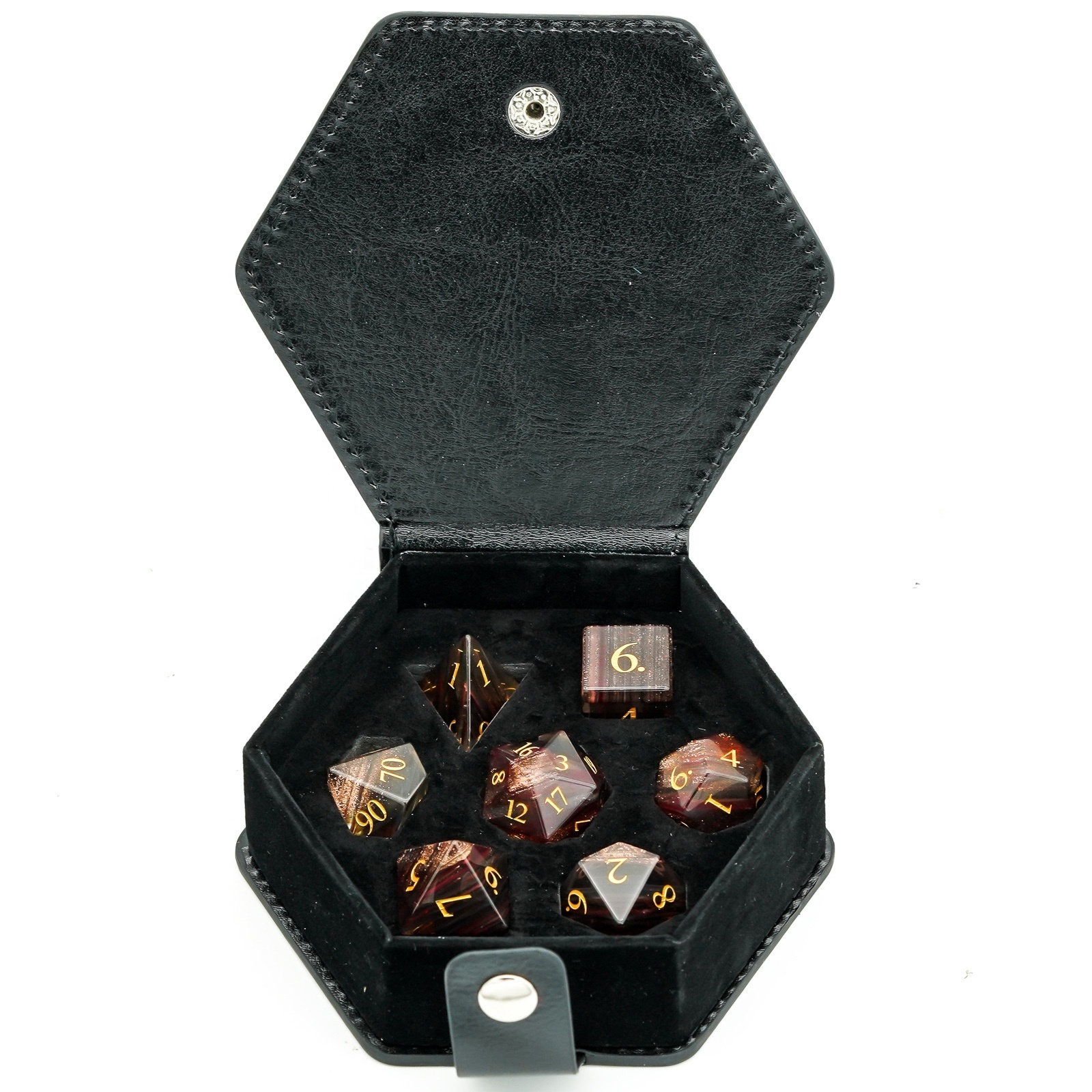 Udixi Blonde Hair Glass DND RPG Gemstone Dice Set with leather Dice Box