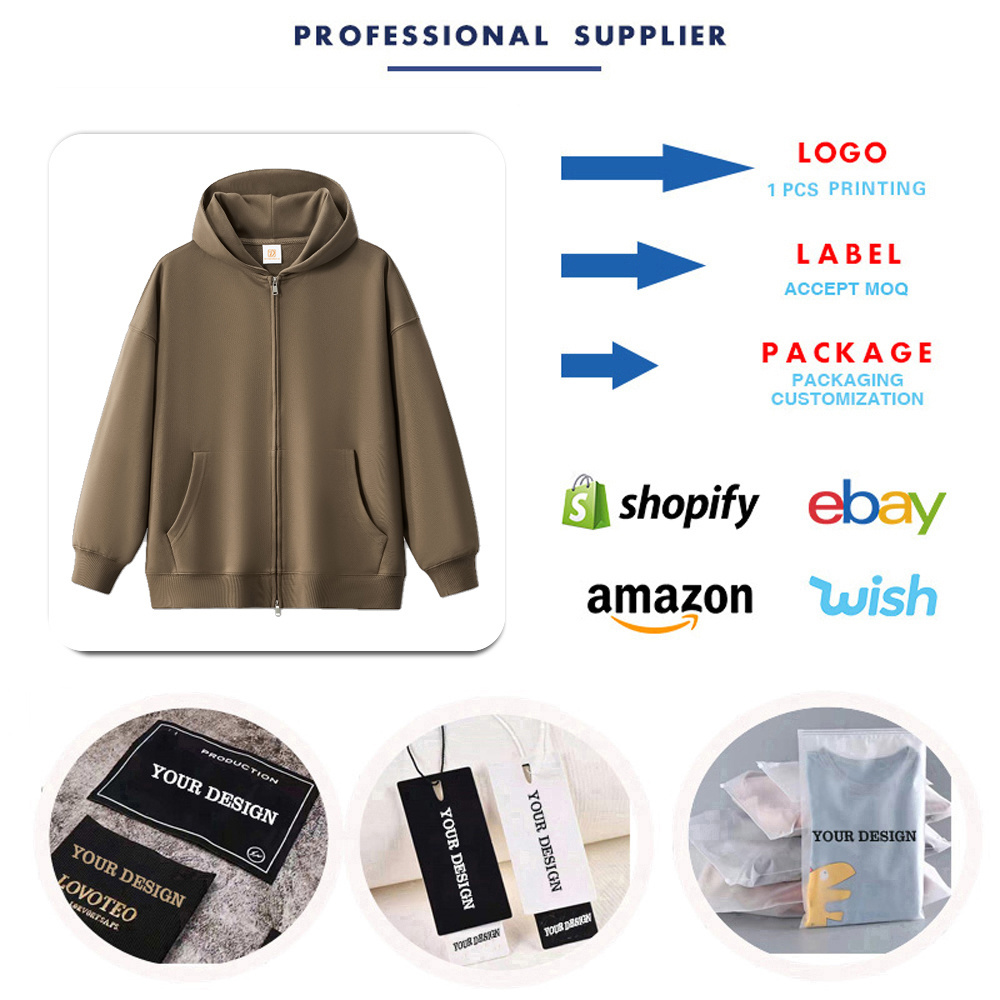 Wholesale high-quality 400g French Terry hoodies without drawstring zipper hoodies for men