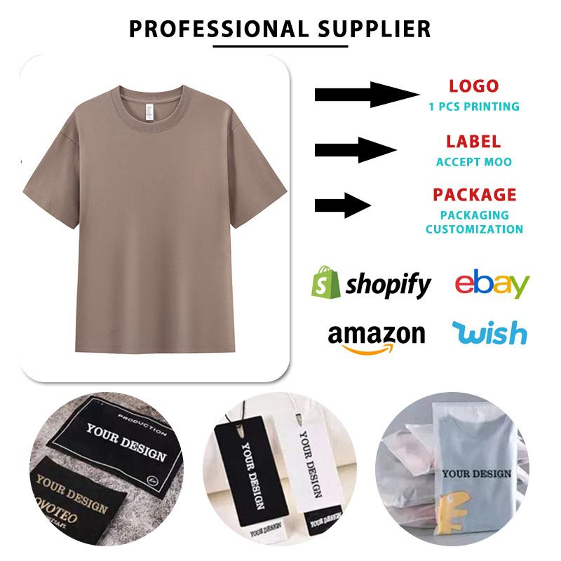 Wholesale 100% Cotton Round Neck Custom Puff Print T Shirt Blank Heavyweight Tshirts For Men's T-Shirt