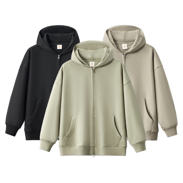 Wholesale high-quality 400g French Terry hoodies without drawstring zipper hoodies for men