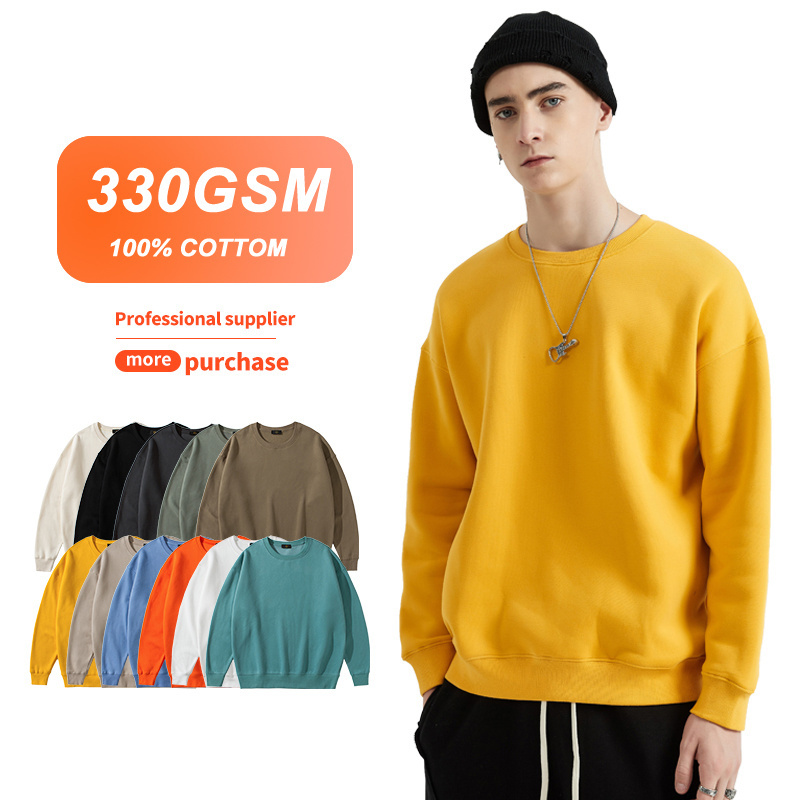 Wholesale 100 Cotton Unisex Blank Crew Neck Sweatshirt Men 330gsm Custom Embroidery Oversized Sweatshirt