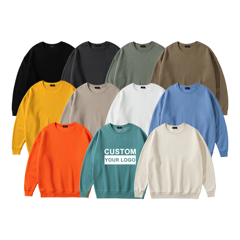 Wholesale 100 Cotton Unisex Blank Crew Neck Sweatshirt Men 330gsm Custom Embroidery Oversized Sweatshirt