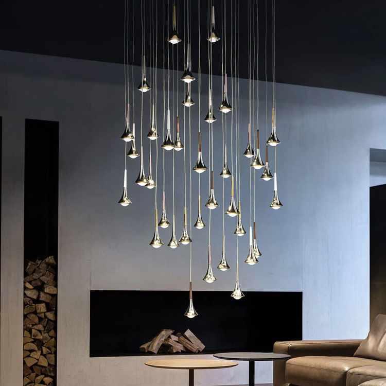 New Designer Modern Pendant Lighting Nordic High Long Ceiling Glass Lamp Customize Big Project Living Room LED Chandelier Light