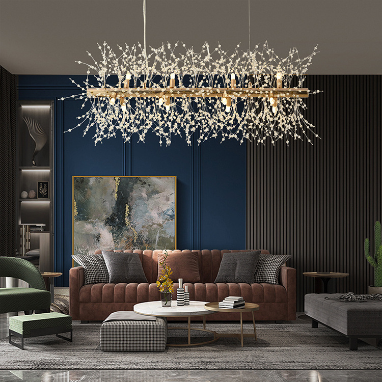 Modern Luxury Crystal Hanging Pendant Light Linear Firework Lighting Gold Decorative Kitchen Island Dining Room Chandeliers