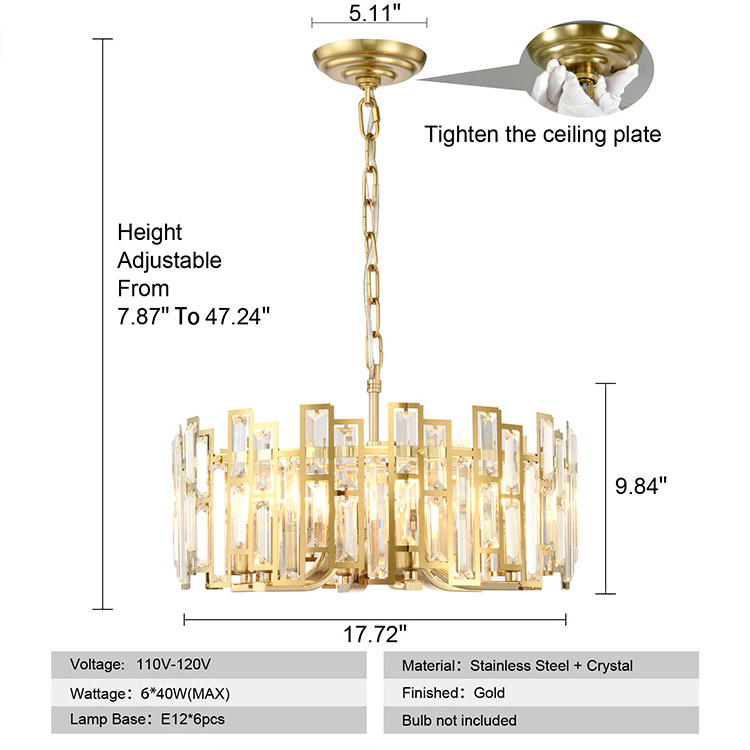 Chinese Luxury Modern Gold Crystal Stainless Steel Entryway Hanging Chandelier High Ceiling Pendant Lights