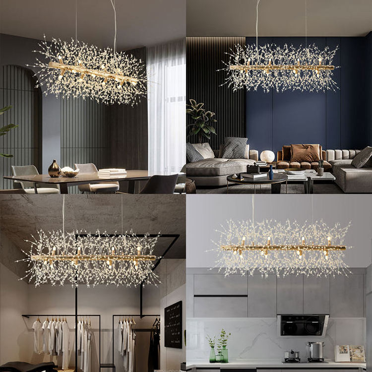 Modern Style Light Fixtures Art Deco Living Room Gold Linear Ceiling Luxury Lustre Crystal Chandelier Pendant Light