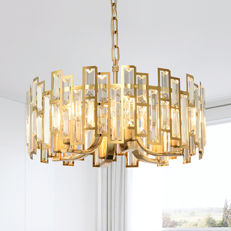 Chinese Luxury Modern Gold Crystal Stainless Steel Entryway Hanging Chandelier High Ceiling Pendant Lights