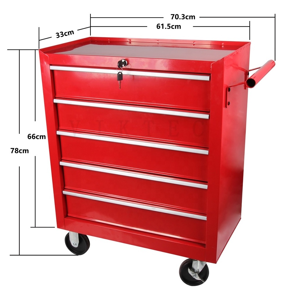 VIKTEC Heavy Duty Lockable Slide Tool 5-Drawer Chest Rolling Tool Cart Cabinet with Keys