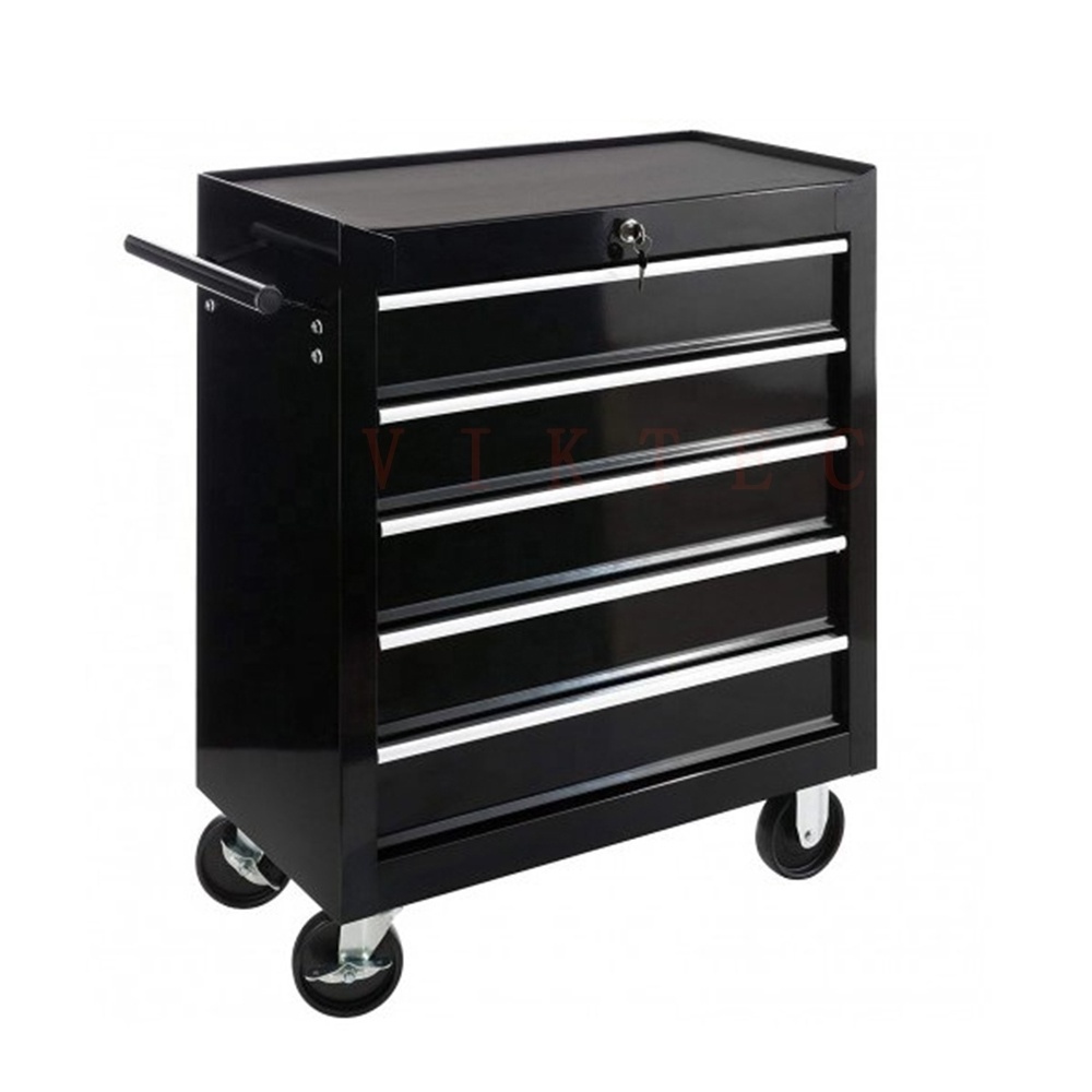 VIKTEC Heavy Duty Lockable Slide Tool 5-Drawer Chest Rolling Tool Cart Cabinet with Keys