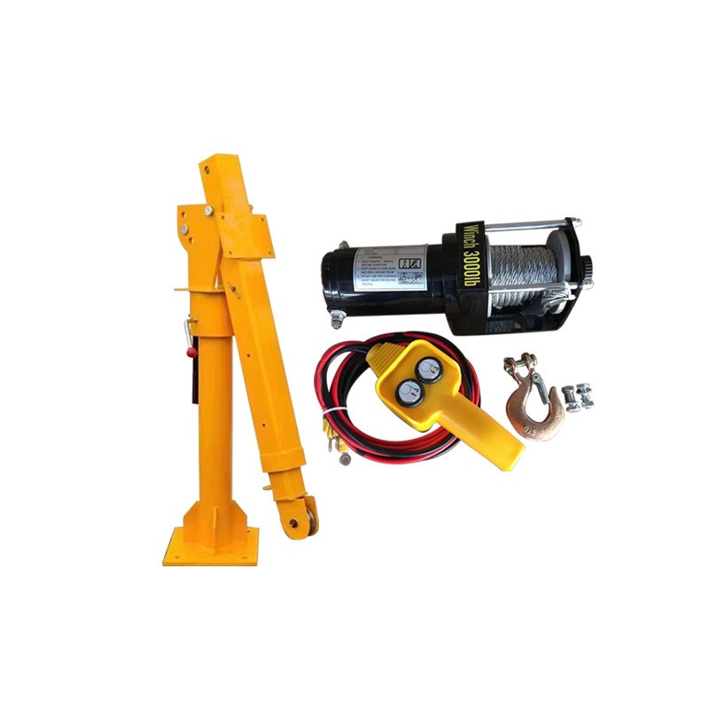 Portable Pickup 2 Ton Truck Mounted Crane Truck 1000kg Mini Hydraulic Electric 12v Lifting 800kgs Cable Winch Loading Jib Hoist