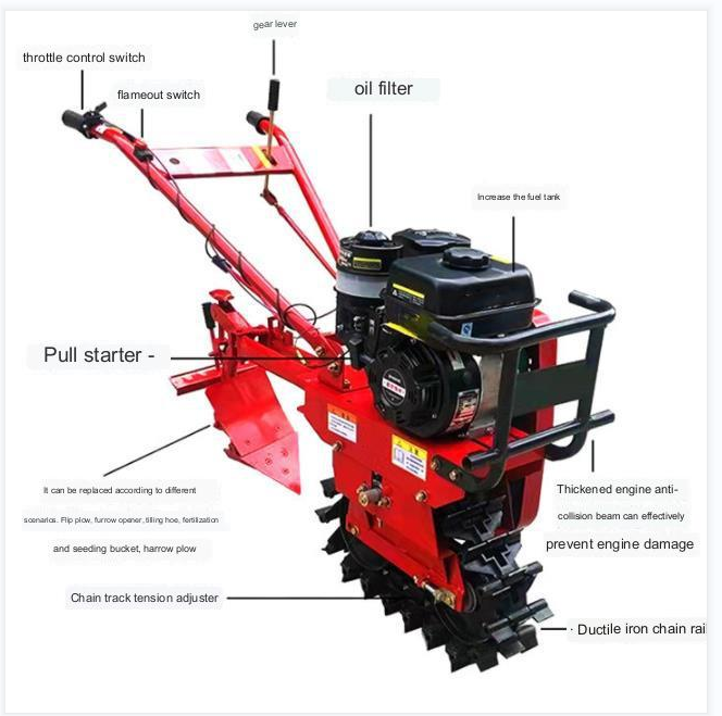 Multifunctional  Diesel Push Chain Crawler Cultivator Orchard Ditching Fertilization Rotary Tiller Farmland Cultivator