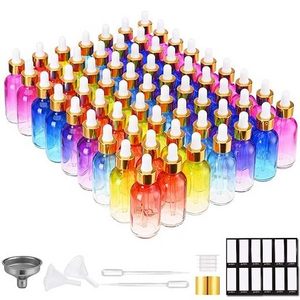 Wholesale luxury 2oz 60ml Rainbow glass bottle with gold cap and dropper with funnel and measuring pipette