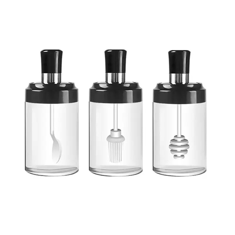 wholesale 250ml kitchen glass storage bottles for spice pepper honey oil with spoon brush dipper