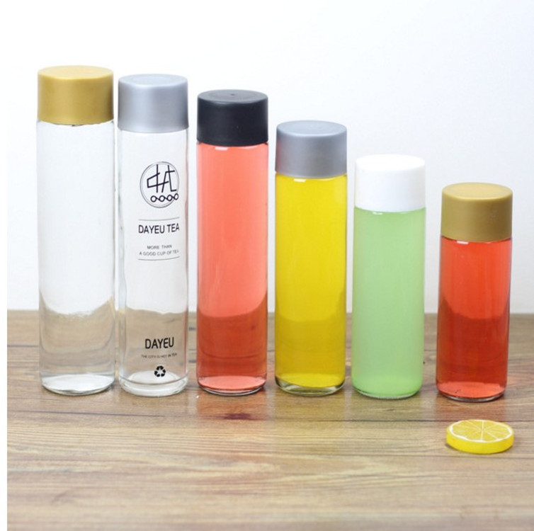 8oz 12oz 16oz 500ml Wide Mouth Slim VOSS Cylinder Sport Glass Drinking Water Bottle With Plastic Lids