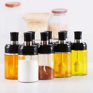 wholesale 250ml kitchen glass storage bottles for spice pepper honey oil with spoon brush dipper