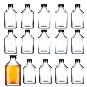 200 ml reusable glass flask mini clear empty wine bottle with black cap