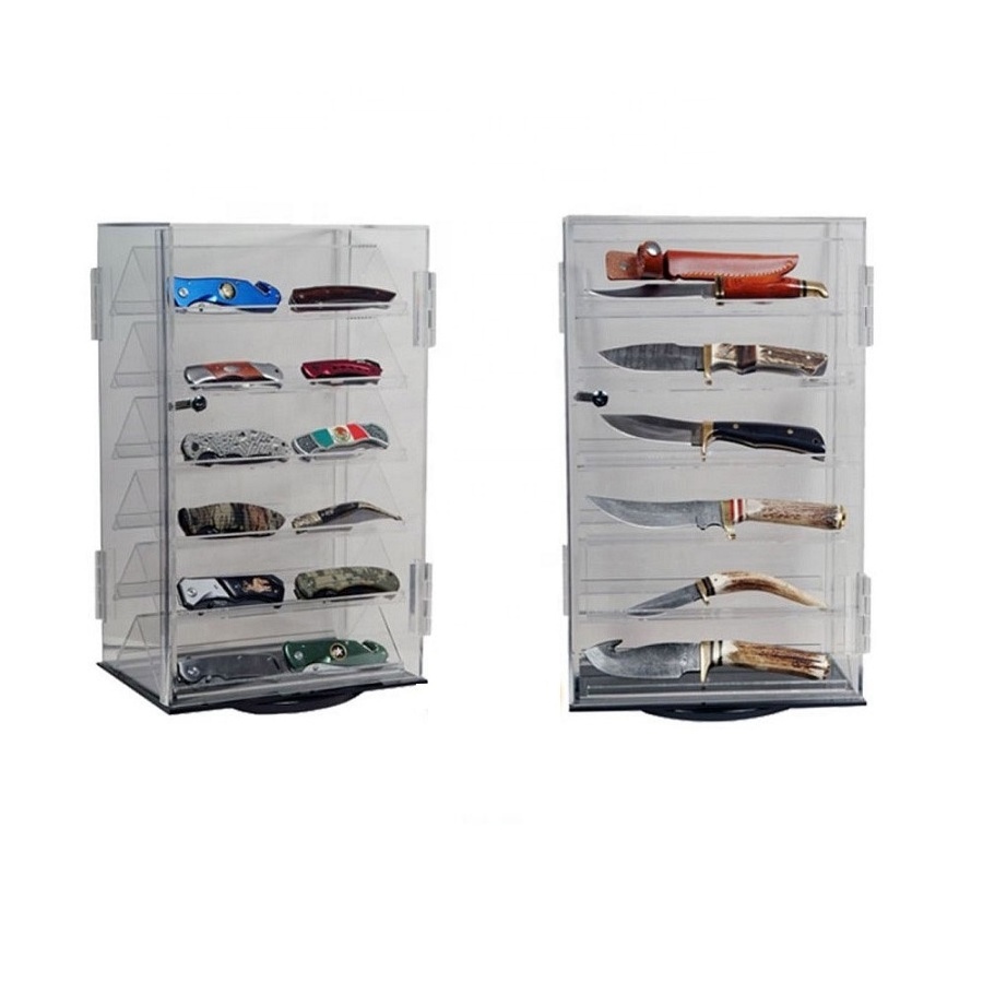 Modern Rotating Acrylic Knife Display Case with Lock