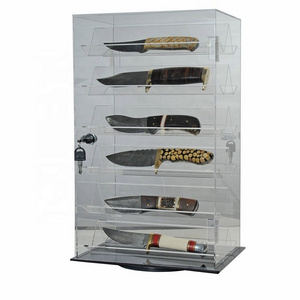 Modern Rotating Acrylic Knife Display Case with Lock