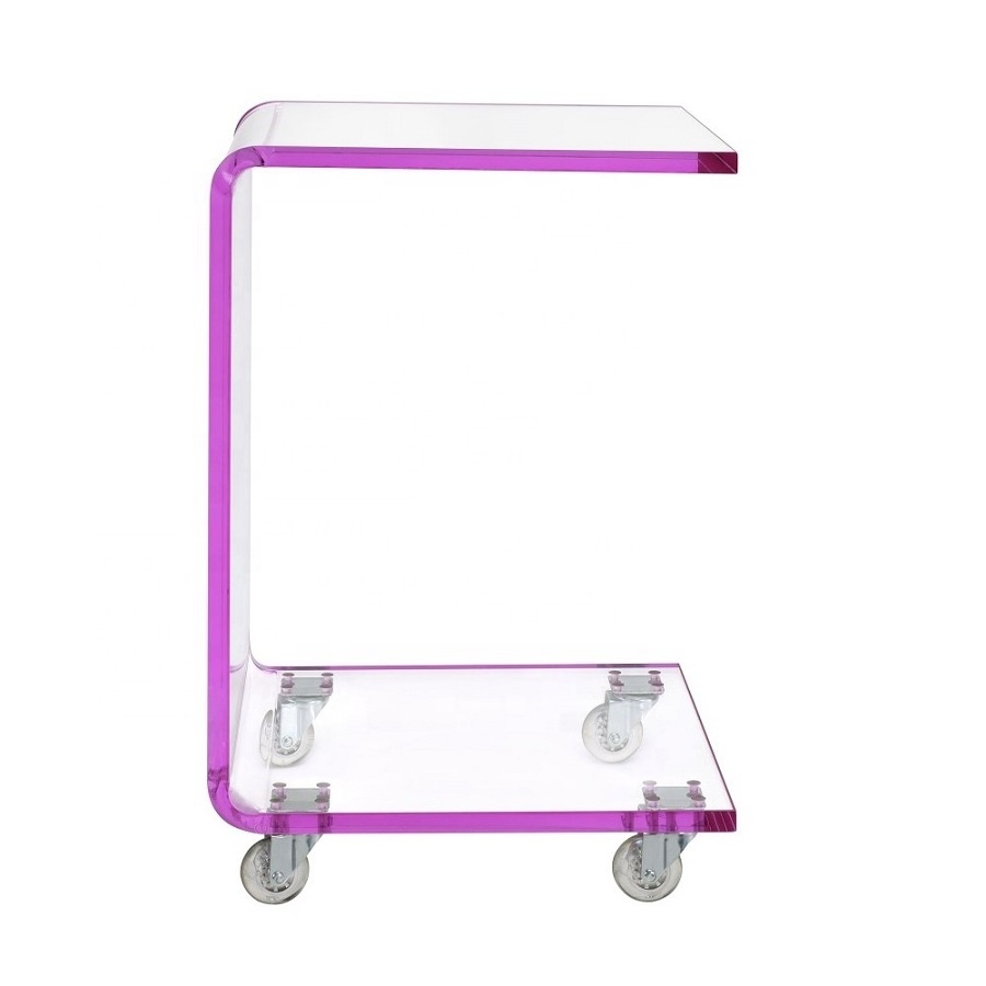 Pink Acrylic Snack Table with Casters