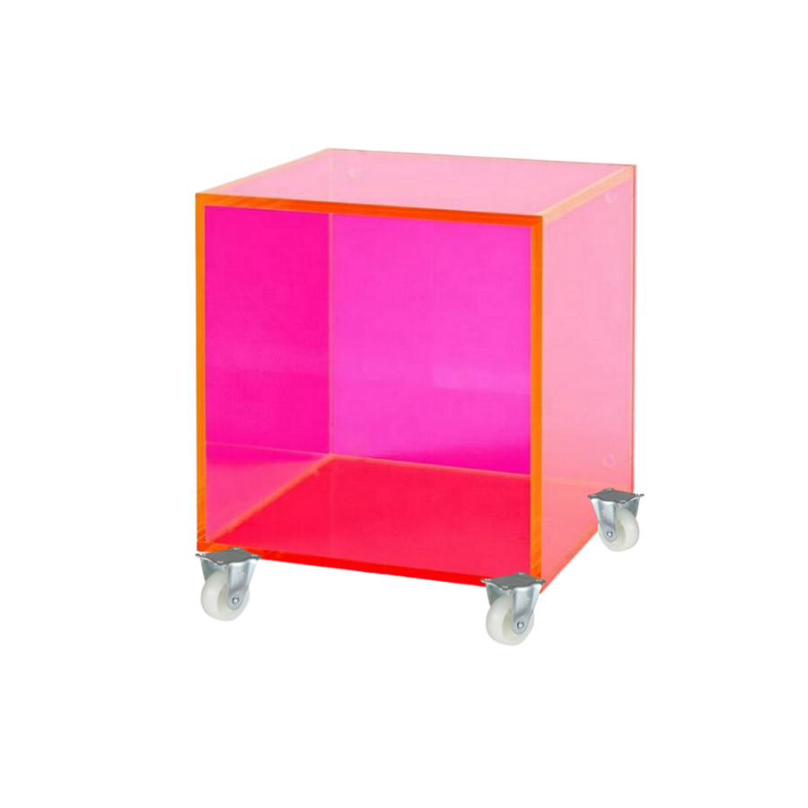 Lucite Colored Acrylic Cube Table on Wheels for Home Furniture