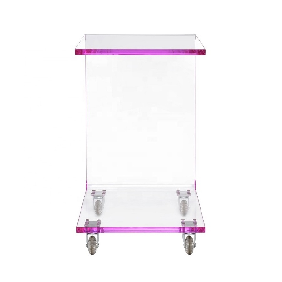 Pink Acrylic Snack Table with Casters