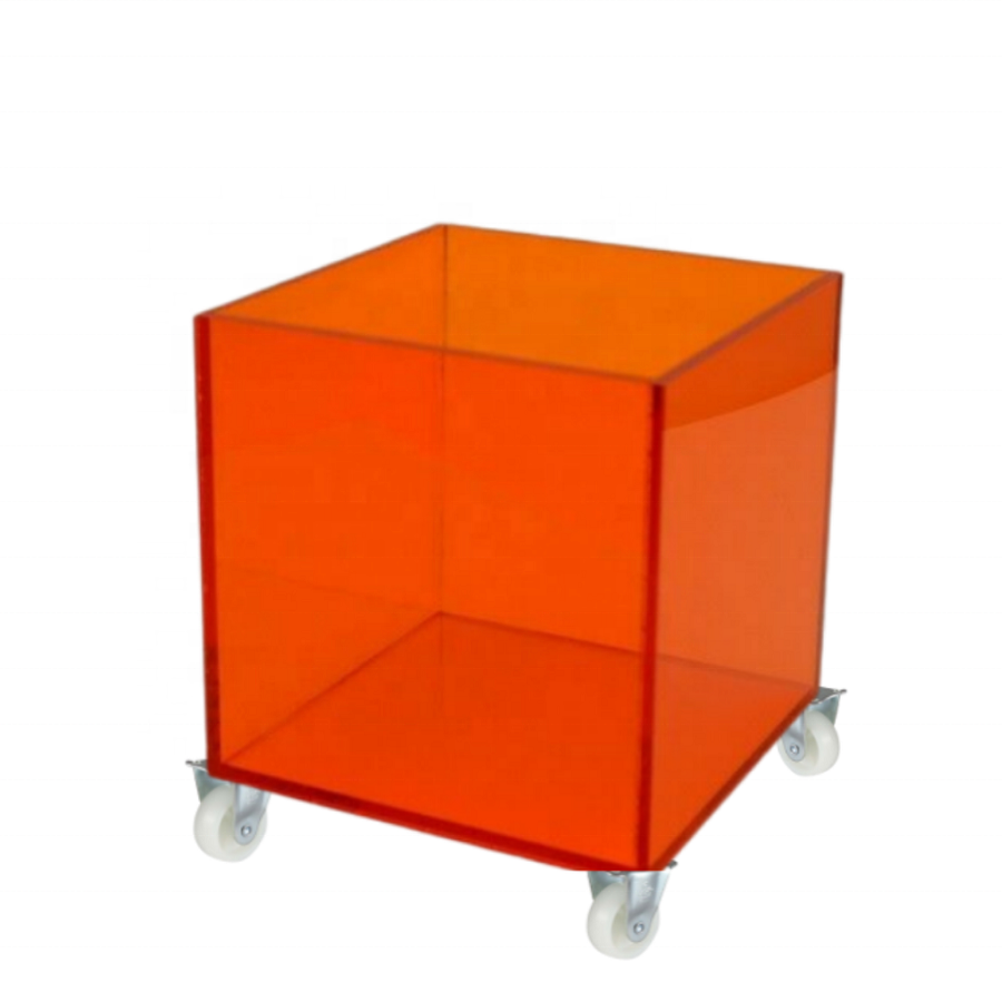 Lucite Colored Acrylic Cube Table on Wheels for Home Furniture