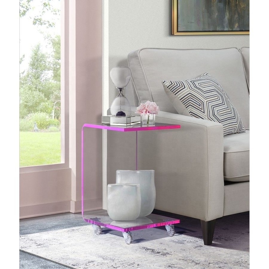 Pink Acrylic Snack Table with Casters