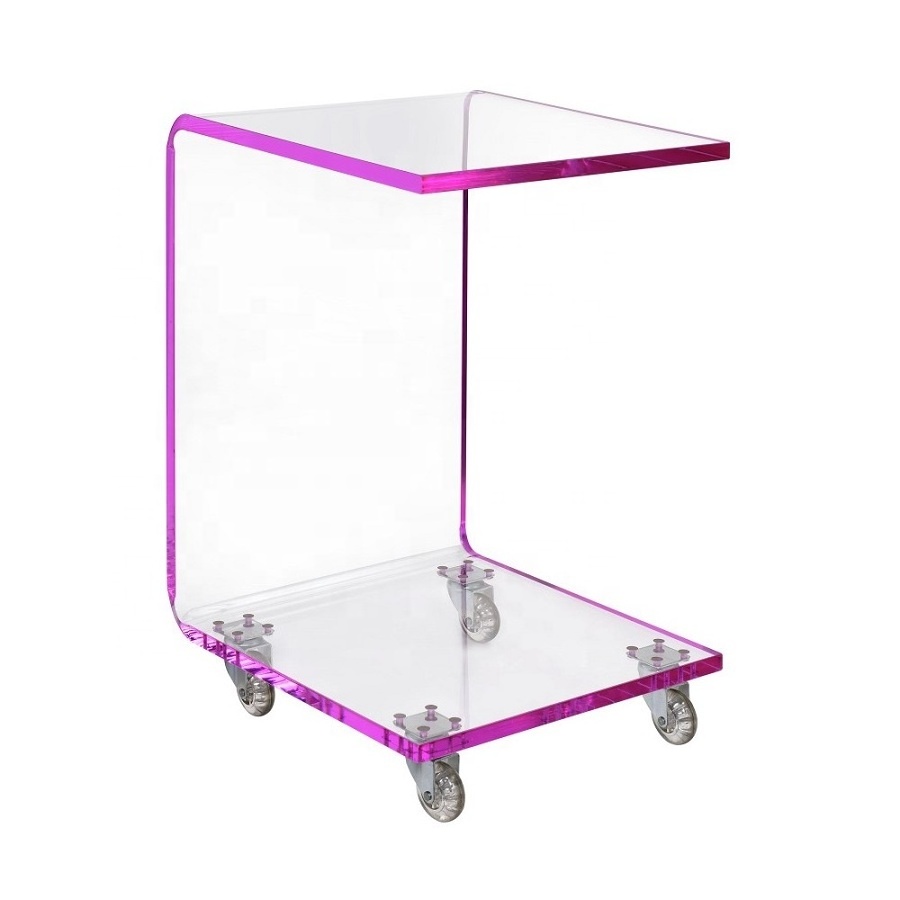 Pink Acrylic Snack Table with Casters