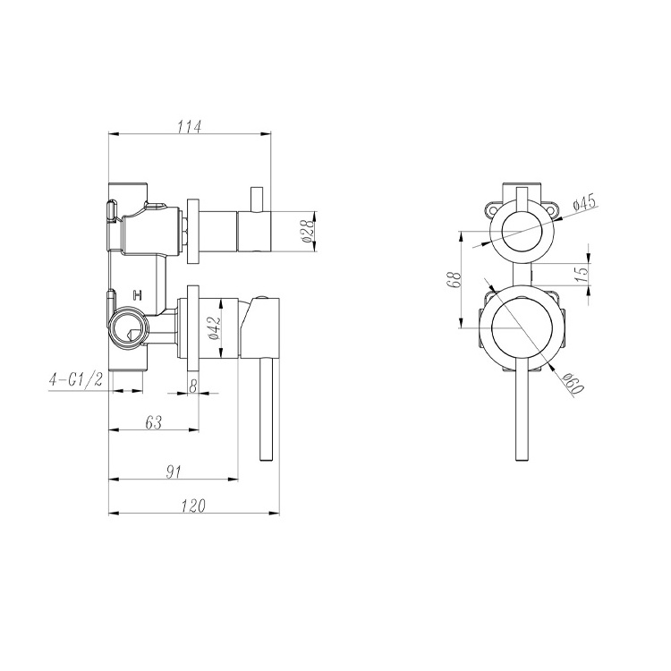 Watermark Dien Concealed Brass Brushed Gold Shower Mixer Valve With 2 way Diverter Embedded Shower Body