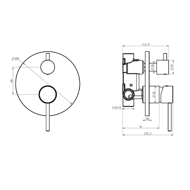 Watermark Dien Chrome Brass Bath Faucet Body Valve Embedded Shower Body Shower Faucet Mixer Tap With 2 way Diverter