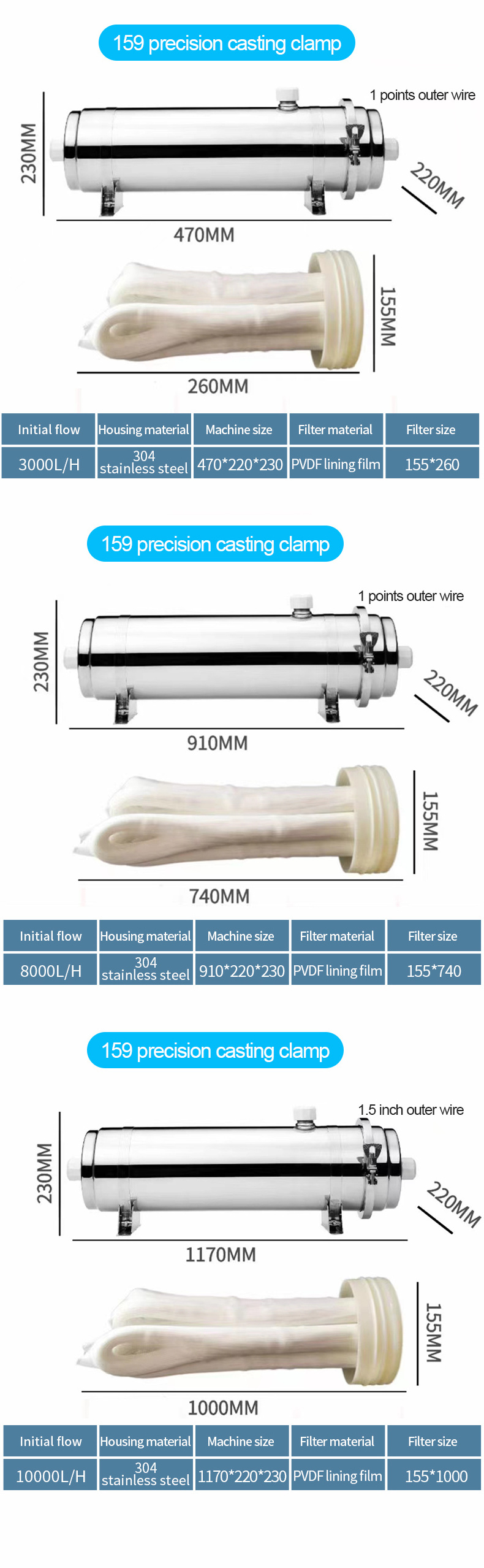 10T/H iron removal 0.01 micro durable washable PVDF uf membrane water purifier whole house stainless steel water filter