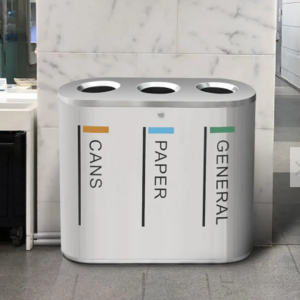 Factory manufacture airport modern stainless steel  3 compartment dustbin recycle litter collection trash can