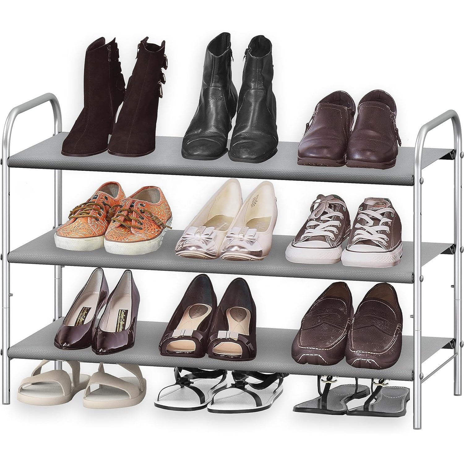 Wholesale living room simple three-layer oxford cloth stainless steel shoe rack