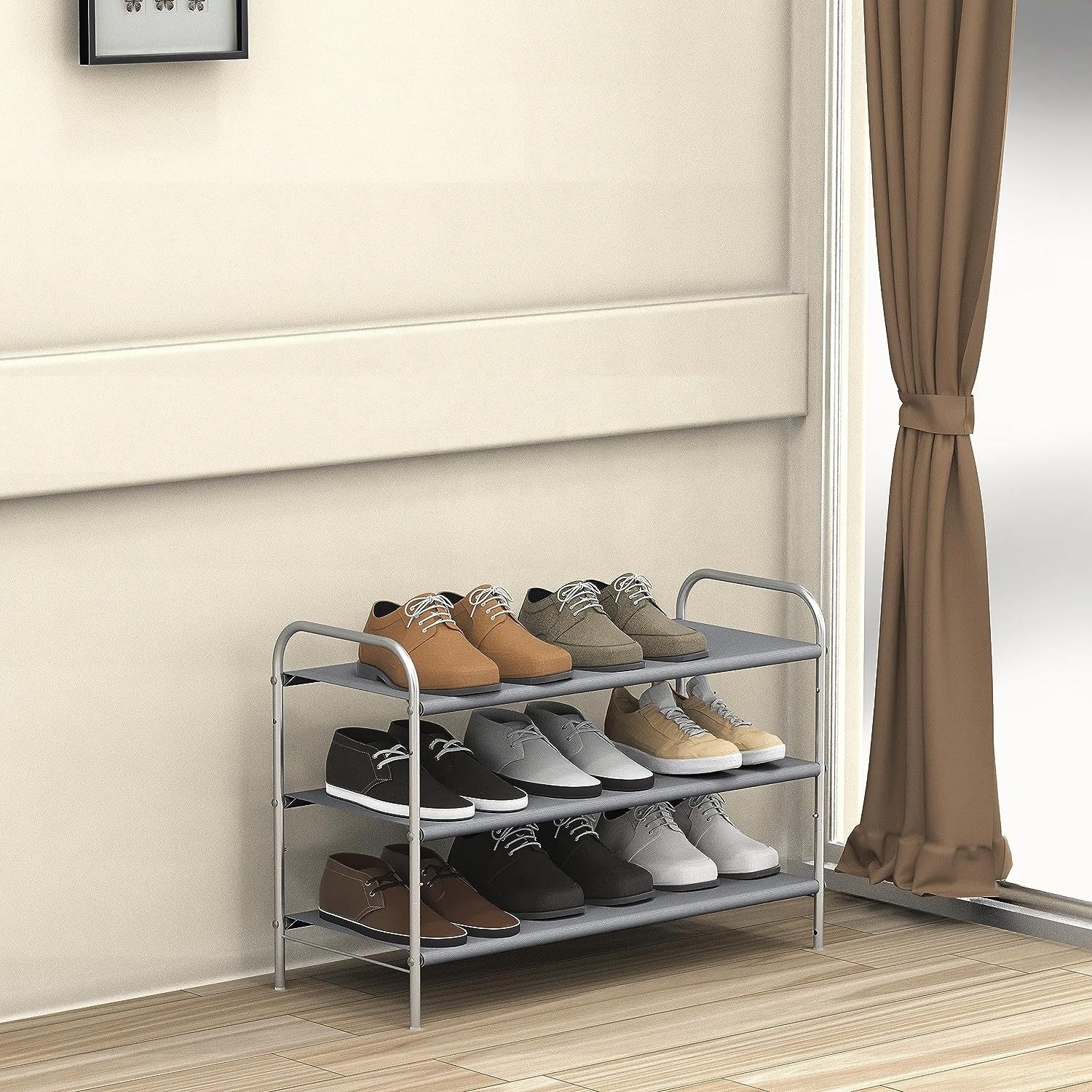 Wholesale living room simple three-layer oxford cloth stainless steel shoe rack