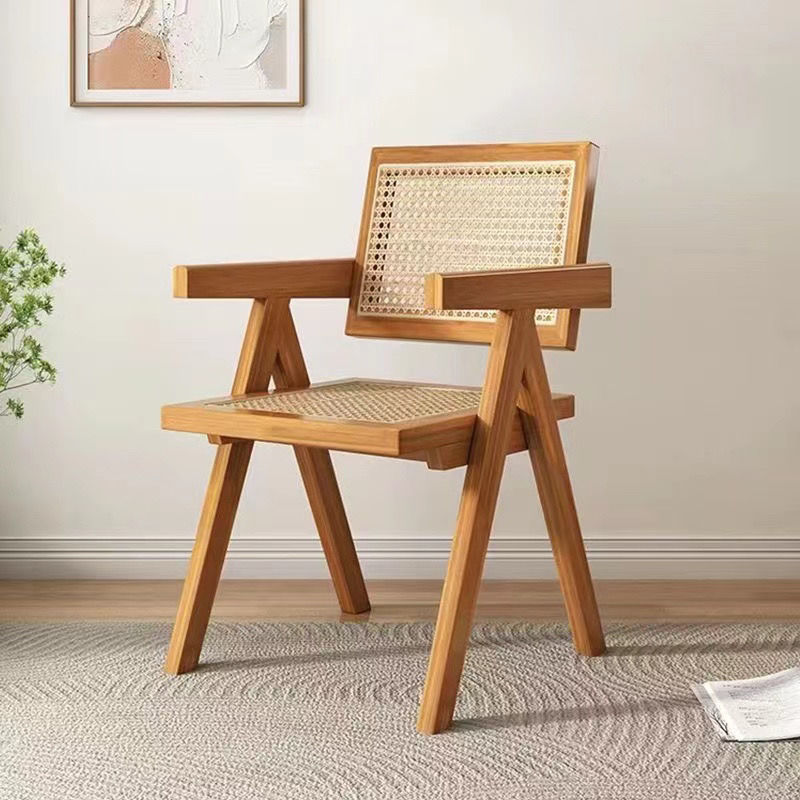 Japanese style living room furniture solid wood rattan wicker chairs cane back dining chair rattan bistro chair for home