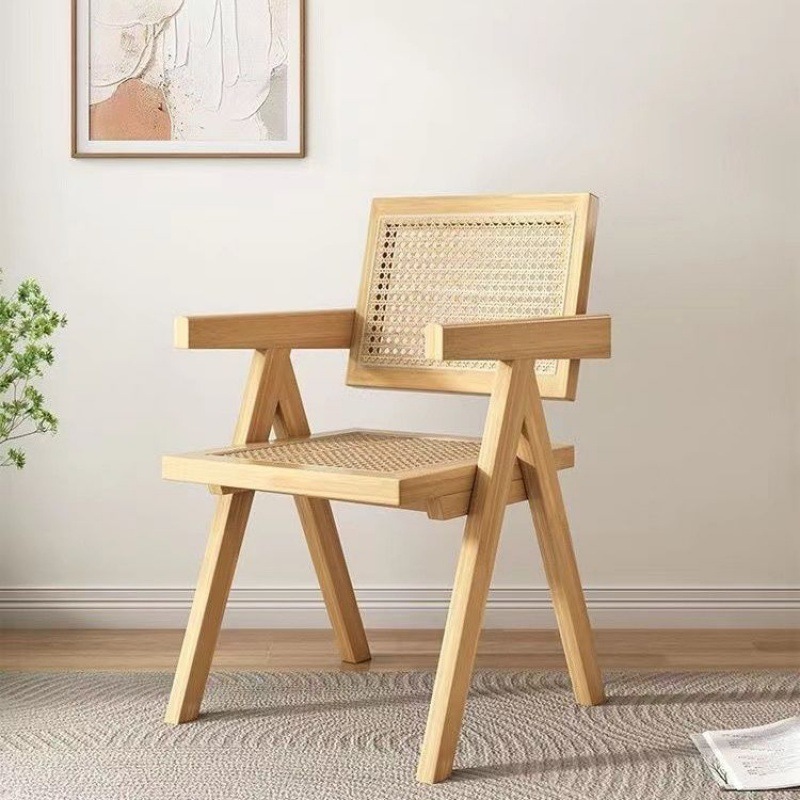 Japanese style living room furniture solid wood rattan wicker chairs cane back dining chair rattan bistro chair for home